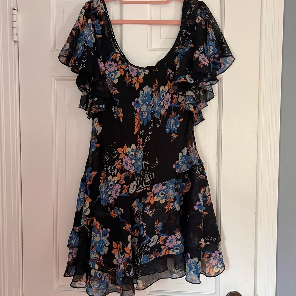 Free People Black and Blue Floral Mini Dress